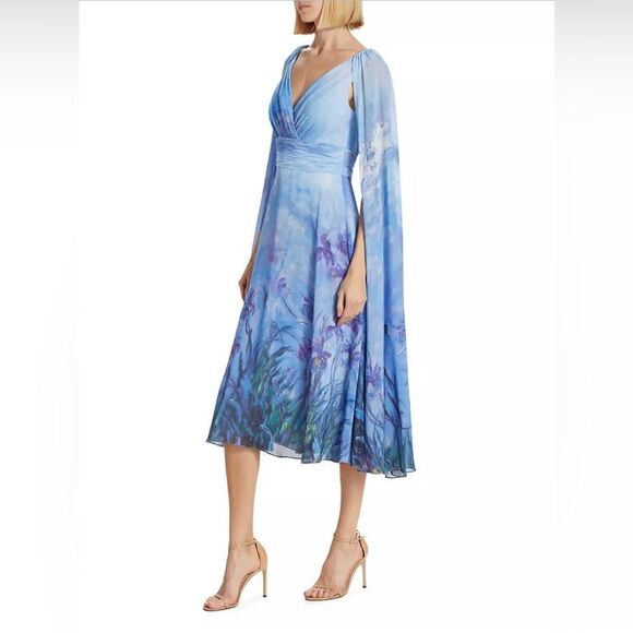 NEW TERI JON by Rickie Freeman Watercolor Floral Midi-dress in Light Blue NWT - Picture 7 of 16
